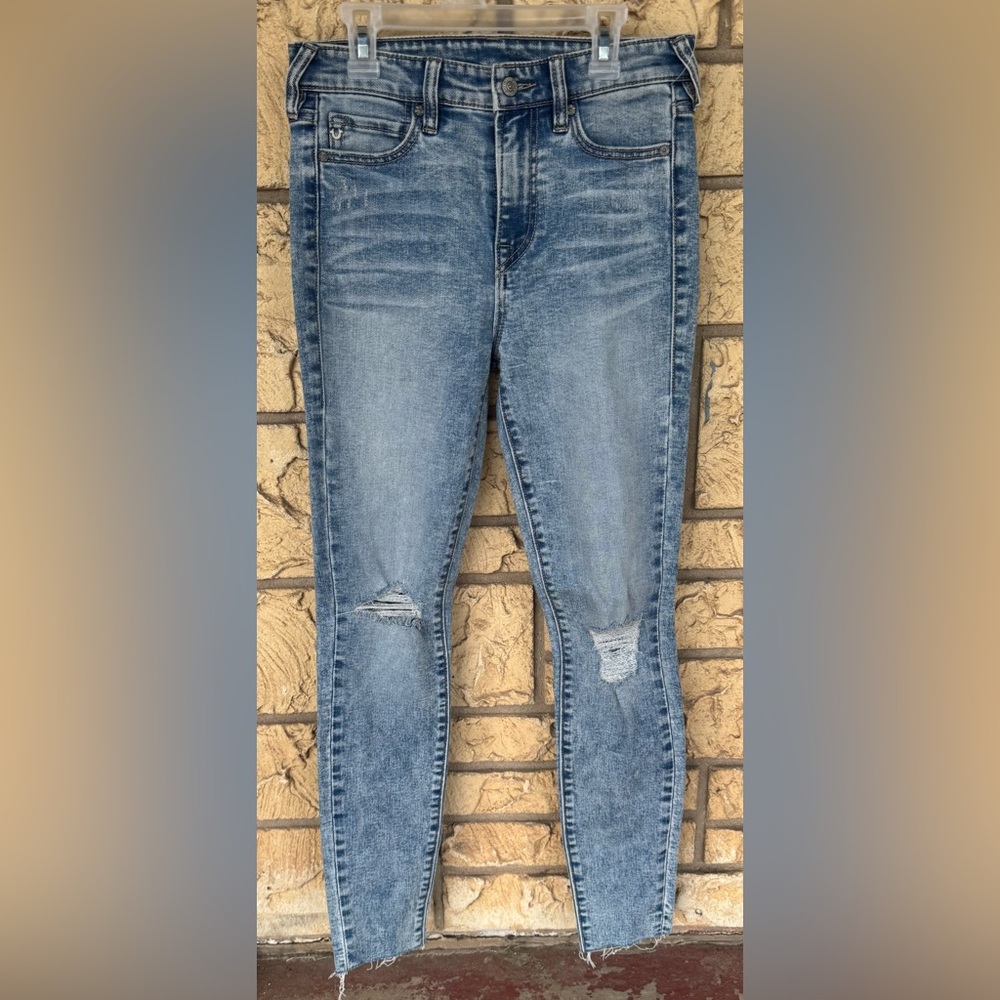 True Religion Jennie mid- Rise super skinny jeans stretch Raw Hem Distressed